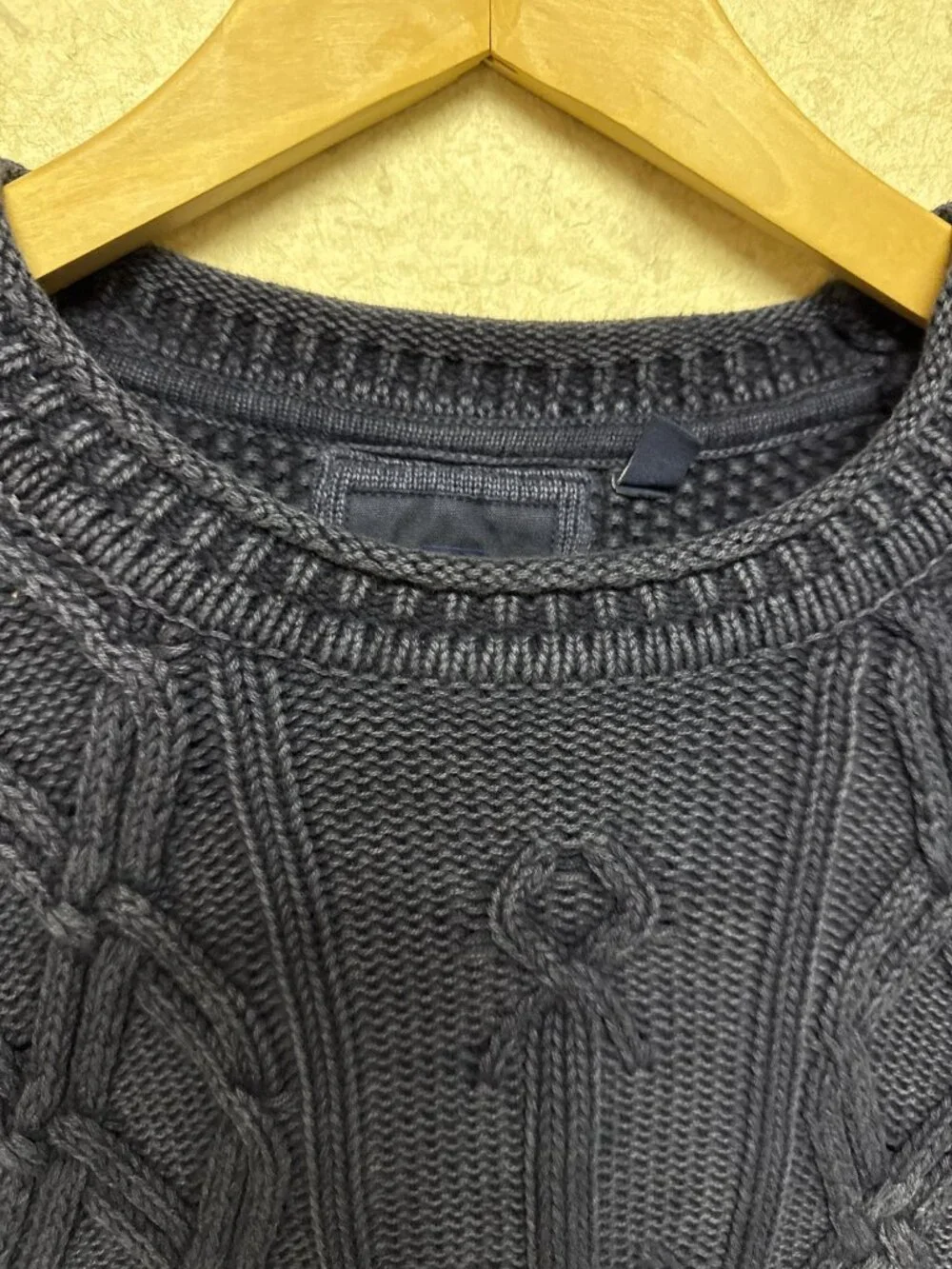 Sperry Men's Sweater Crewneck Cable Knit Anchor Textured Blue Large Nautical